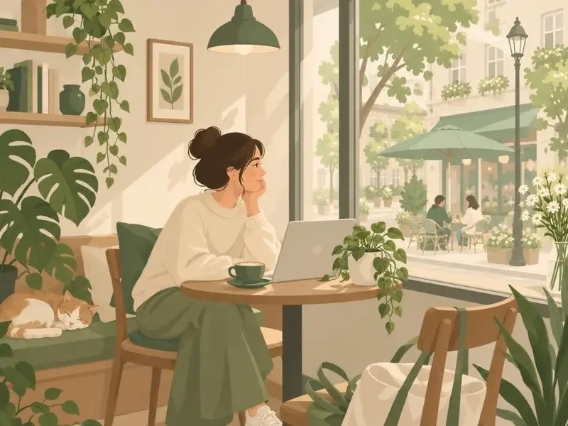 治愈日常题材插画，咖啡、植物与不着急的慢热人生