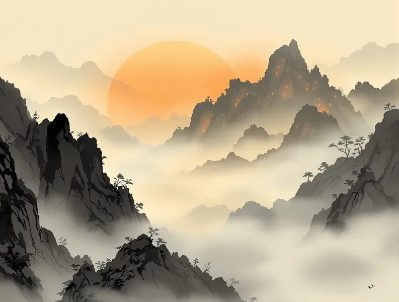 东方奇幻题材插画，纸灯、集市、龙背上的三百年传说