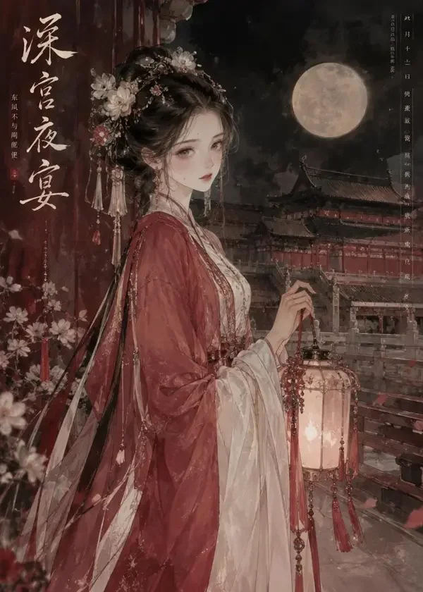 宫灯载月 封面 宫灯载月 官方封面插画,古风宫廷题材