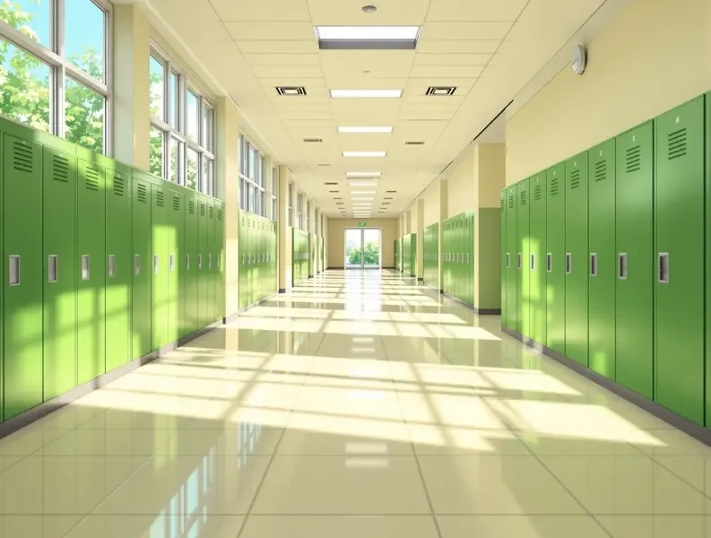 校园奇想题材插画，走廊尽头、旧校舍与不肯认输的少年少女